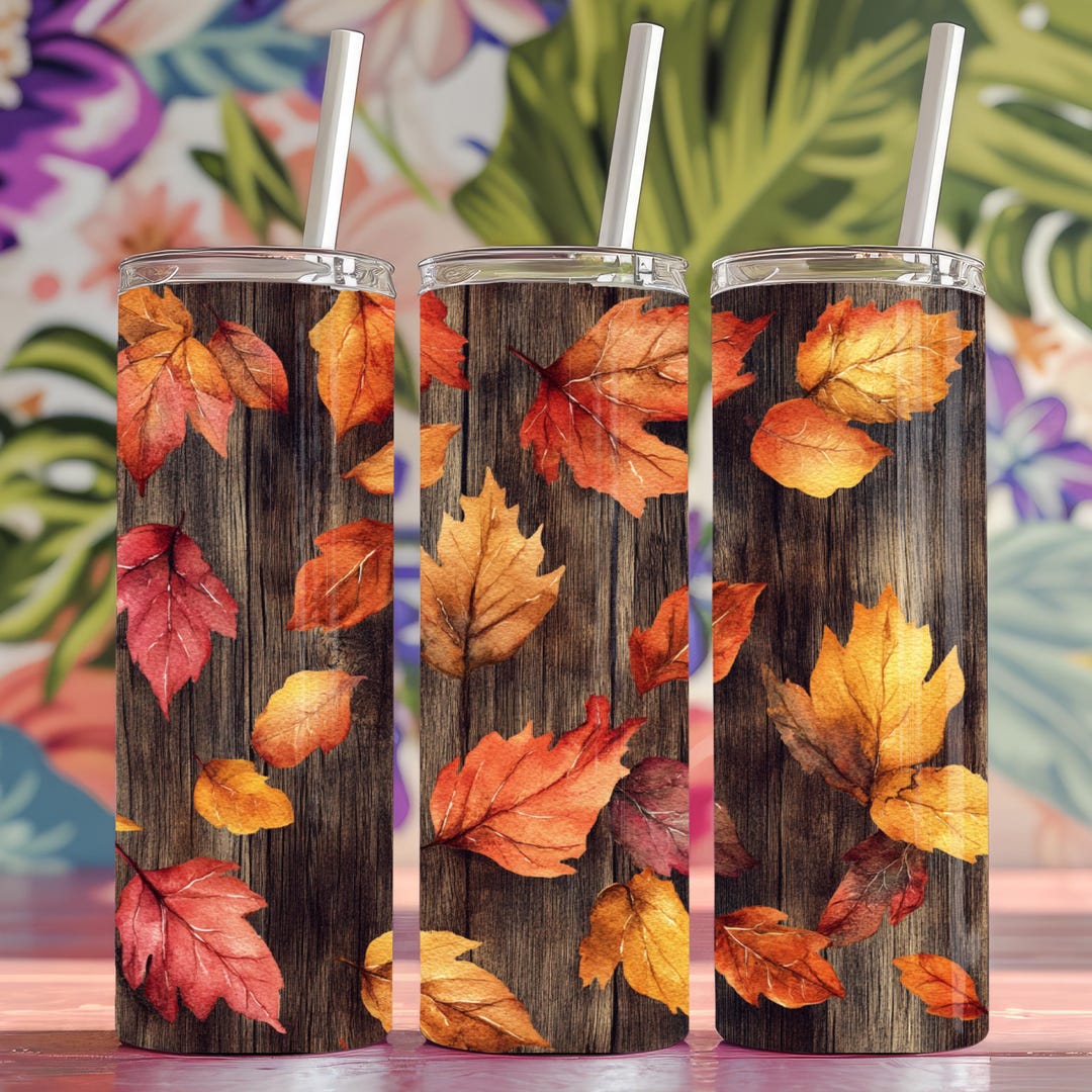 3D Autumn Leaves Tumbler Wrap Bundle, 20 Oz Skinny Sublimation Design ...