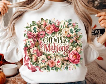 Mahjong PNG, Floral Mahjong Tiles, Off to Play Mahjong Design, Butterfly Game Night Digital Download