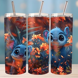 Criatura alienígena fofa 20oz Skinny Tumbler Wrap | Download digital Space Adventure | Design de sublimação de amigo peludo azul | Copo de desenho animado divertido