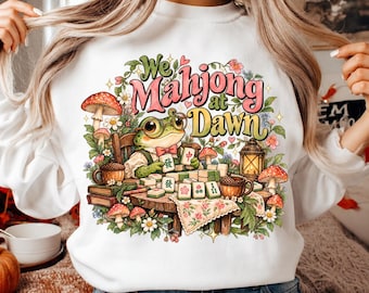 Mahjong PNG, We Mahjong at Dawn Frog Design, Cottagecore Game Night Digital Download