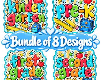 Back to School PNG Bundle, Pre-K to Sixth Grade Teacher Sublimation Designs, Bubble Letters Grade Level Shirt PNG, Digital Download