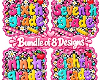Back to School PNG Bundle, Coquette Bow Sixth-Twelfth Grade & Music Teacher Sublimation Designs, Checkered Shirt PNG, Digital Download