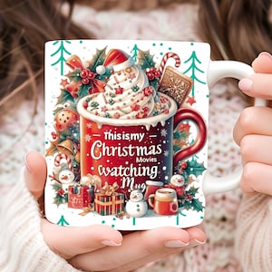 This is My Christmas Movie Watching Mug Wrap | 11oz & 15oz Cute Holiday Mug | Christmas Movie Mug PNG | Instant Digital Download