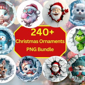 240+ Christmas Ornaments Bundle | Round Ornament Sublimation Designs | Christmas Hanging PNG | Instant Digital Download