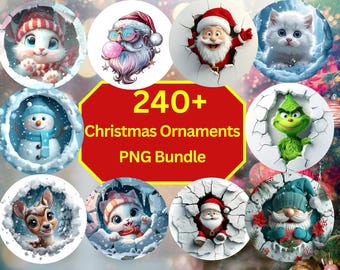 240+ Christmas Ornaments Bundle | Round Ornament Sublimation Designs | Christmas Hanging PNG | Instant Digital Download