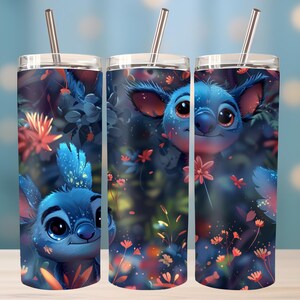 Criatura alienígena fofa 20oz Skinny Tumbler Wrap | Download digital Space Adventure | Design de sublimação de amigo peludo azul | Copo de desenho animado divertido