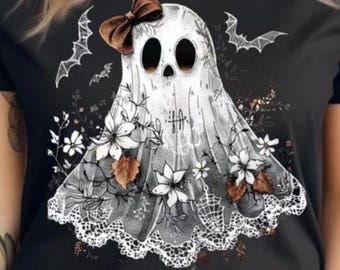 Cute Lace Ghost PNG, Boo Halloween Sublimation Design, Spooky Ghost Shirt Clipart, Boho Halloween Digital Download