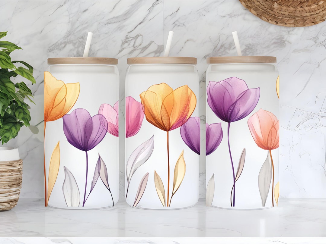 Tulip Flower Glass Can Wrap 16oz PNG, DXF, SVG Sublimation Design ...