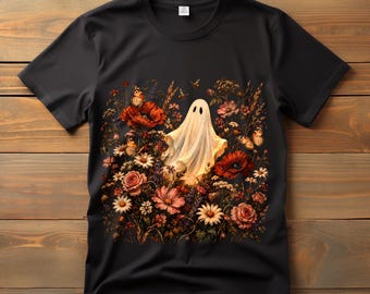 Floral Ghost PNG, Vintage Wildflower Halloween Sublimation Design, Cottagecore Ghost Butterfly Shirt Digital Download, Fall Clipart