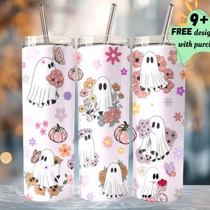 Floral Ghost 20oz Tumbler Digital Design | Ghosts & Flowers PNG | Sublimation Tumbler Wrap | Instant Download