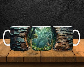 Envoltura de taza con diseño de bosque 3D: Diseño de sublimación para taza de camping (descarga digital)