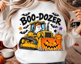 Boo Dozer PNG, Bulldozer Ghost Halloween Sublimation Design, Construction Boys Shirt Digital Download, Pumpkin Bat Clipart