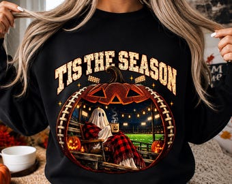 Tis The Season PNG, Football Pumpkin Ghost Halloween Design, Game Day Fall Sublimation Shirt Digital Download