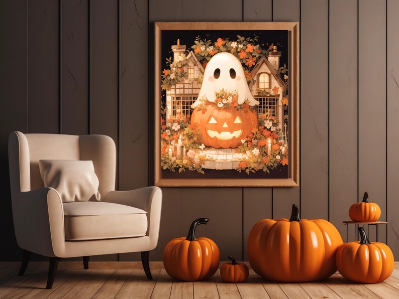 Printable Halloween Ghost House Wall Art - Digital Download, Spooky ...