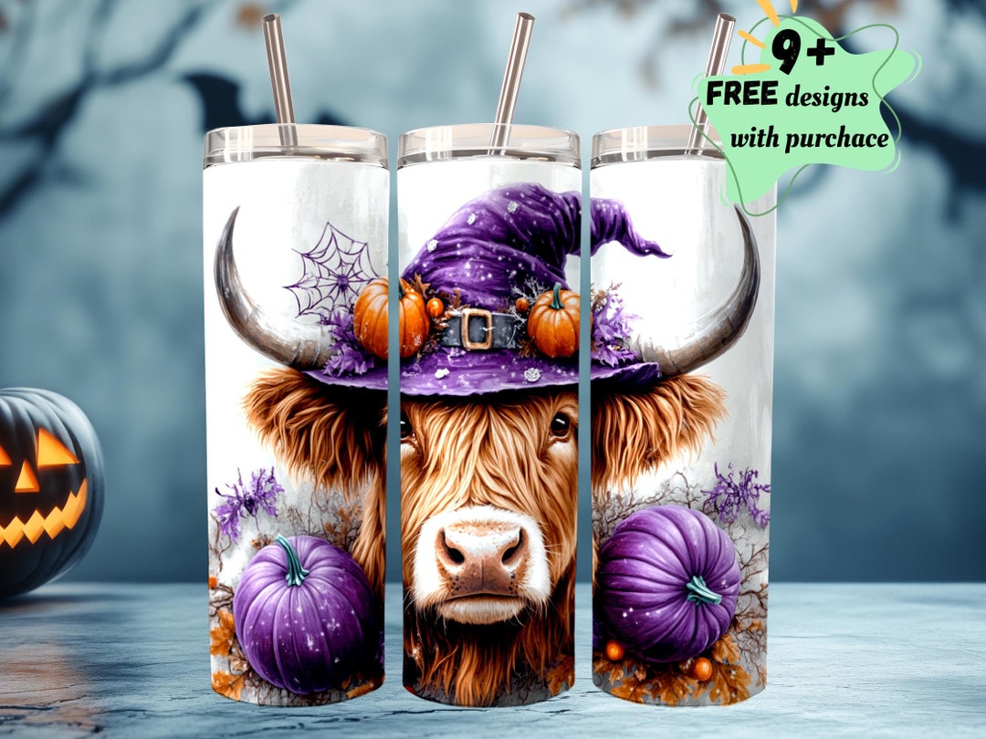 Halloween Highland Cow Tumbler Wrap 20oz Skinny Halloween Sublimation ...