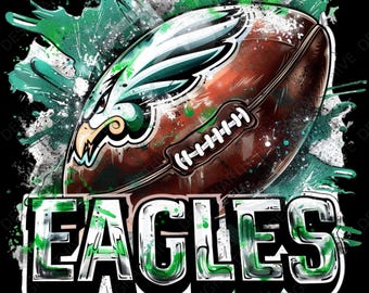 May include: A green, brown, and white graphic design of a football with an eagle head on it. The word "EAGLES" is written in green and white letters below the football.