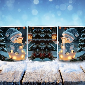 3D Snowman Mug Wrap | Christmas Sublimation PNG | 11oz & 15oz Mug Template | Holiday Mug Wrap Design | Instant Digital Download