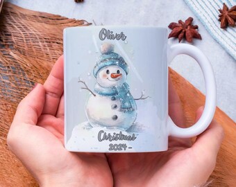 Personalized Christmas Snowman Mug PNG | Winter Sublimation Mug Wrap | Customizable Holiday Mug Design | Instant Digital Download