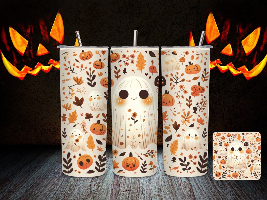 Halloween Ghost 20oz Tumbler Wrap PNG Bundle Spooky Season Tumbler ...