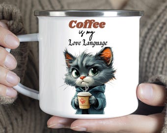 Funny quote Coffee Mug Wrap PNG sublimation Design PNG Coffee is my Love language Mug design Cat mug design 11oz mug 15oz mug PNG Bestseller