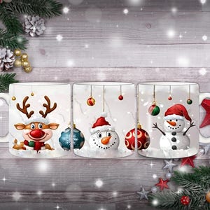 Peaking Christmas Mug Wrap | 15oz Mug Sublimation Design PNG | Santa Mug Wrap for Christmas | Festive Holiday Mug Template