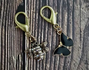 Bee & Butterfly Stitch Marker Set for Crochet or Knit, Summer Pollinator Stitch Marker, Clasp for Chunky Yarn