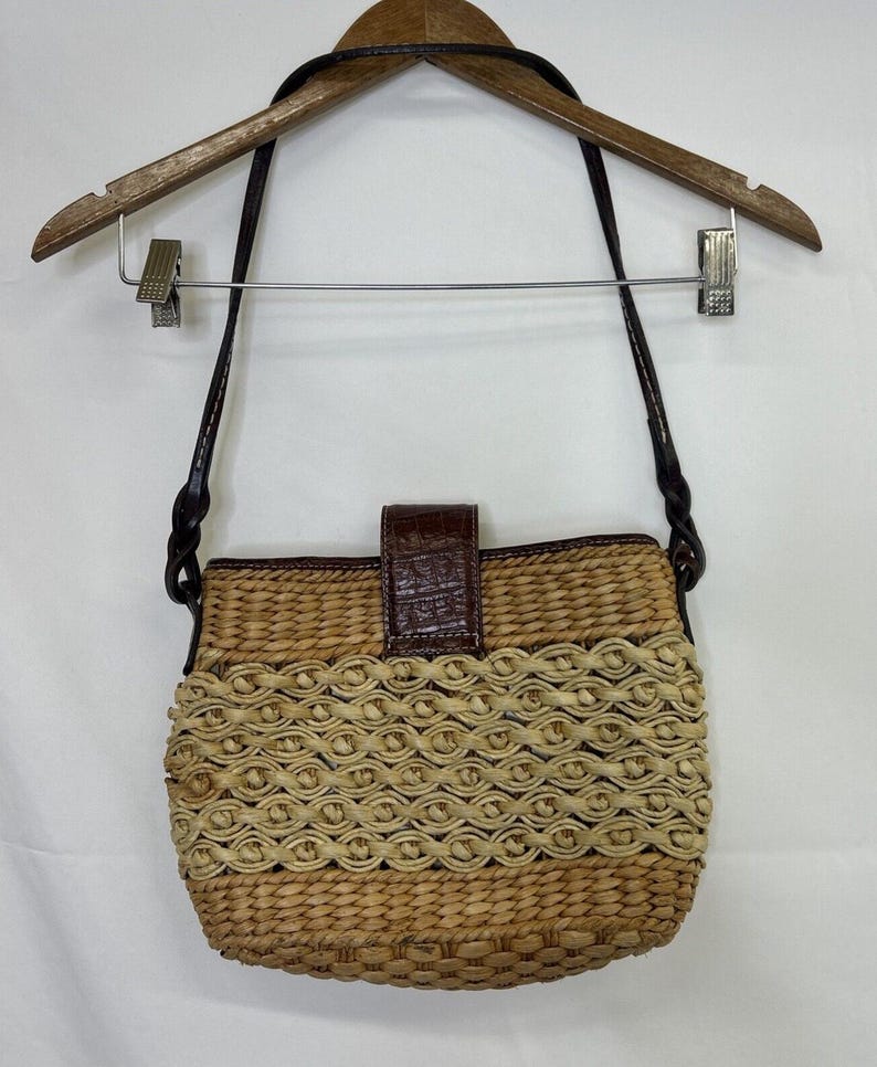 Brighton Sadie Straw Brown Leather Trim Shoulder Tote Bucket Handbag FS Charity image 2