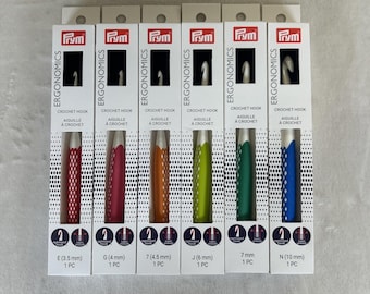 PRYM Ergonomic Crochet Hook Set - Multicolor - Sizes E, G, 7, J, 7mm - NEW