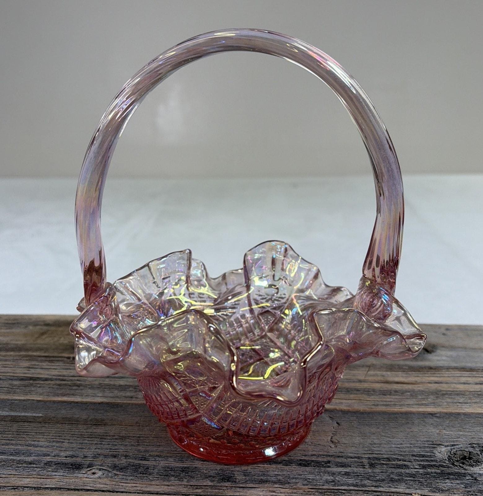 Fenton Pink Iridescent Basket - Etsy