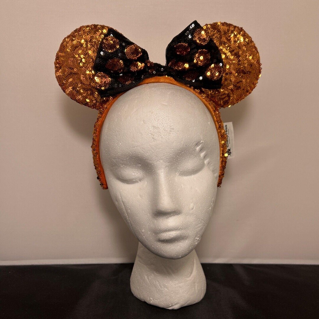 Disney Parks Halloween Orange & Black Sequin Minnie Ears  display picture 1