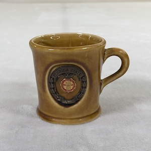 May include: A brown ceramic mug with a handle. The mug features a circular emblem with the words "FLORIDA STATE" and a central design. The mug has a slightly flared shape and a glossy finish, suitable for beverages.