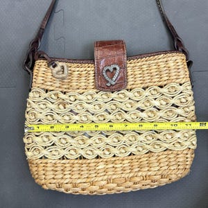 Brighton Sadie Straw Brown Leather Trim Shoulder Tote Bucket Handbag FS Charity image 5