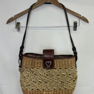 Brighton Sadie Straw Brown Leather Trim Shoulder Tote Bucket Handbag FS Charity image 1