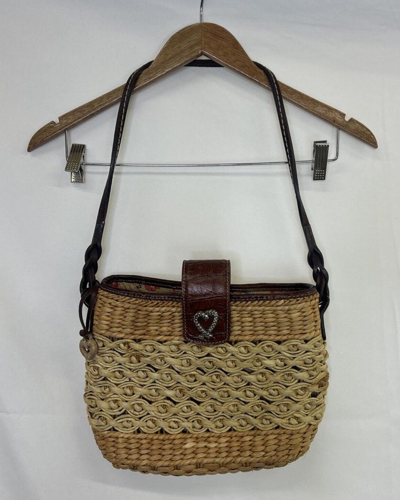 Brighton Sadie Straw Brown Leather Trim Shoulder Tote Bucket Handbag FS Charity image 1