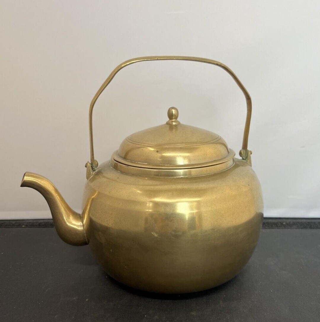 Vintage Solid Brass Teapot Kettle Stovetop Antique Rustic Farmhouse ...