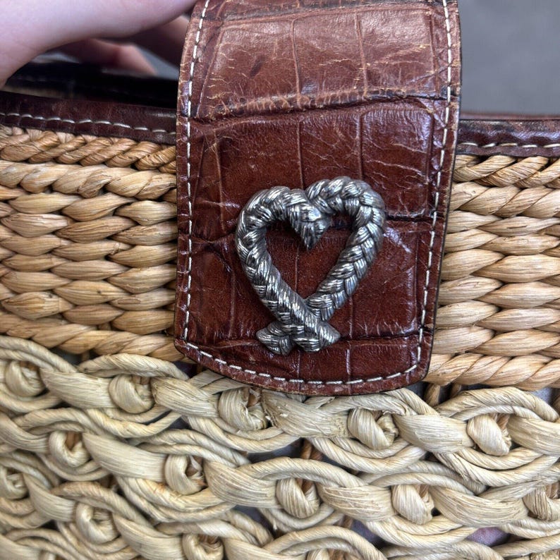 Brighton Sadie Straw Brown Leather Trim Shoulder Tote Bucket Handbag FS Charity image 9