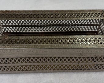 MCM Silver Tone Tissue Kleenex Box Filigree Holder Ornate Hollywood Regency