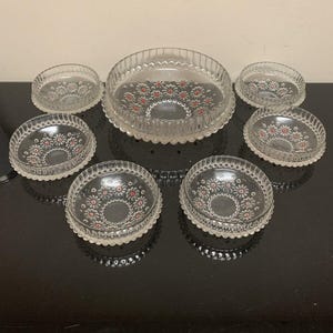 Vintage EAPG Ruby Stained w/Flowers Berry Bowl Set of 7 FS Benefits Charity