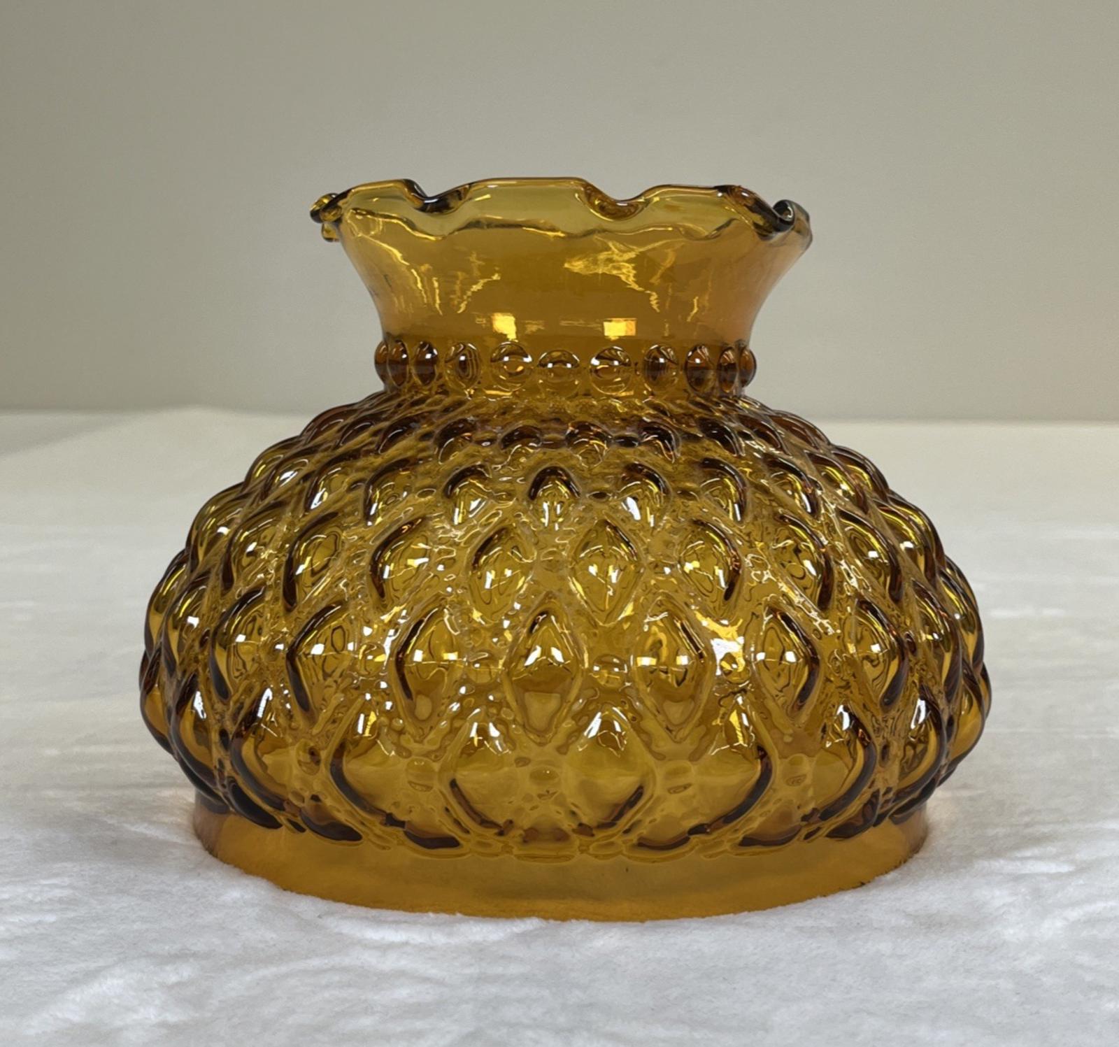 Vintage Diamond Quilted Hurricane Oil Lamp Shade Amber Glass
