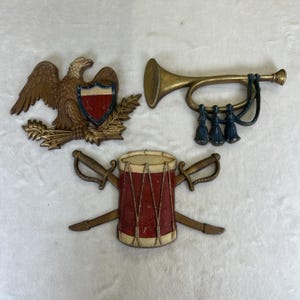 Vintage Mid-Century Sexton American Eagle Patriotic Cast Metal Wall Decor Set/3