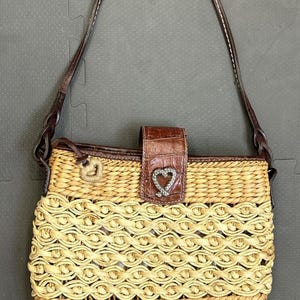 Brighton Sadie Straw Brown Leather Trim Shoulder Tote Bucket Handbag FS Charity image 3