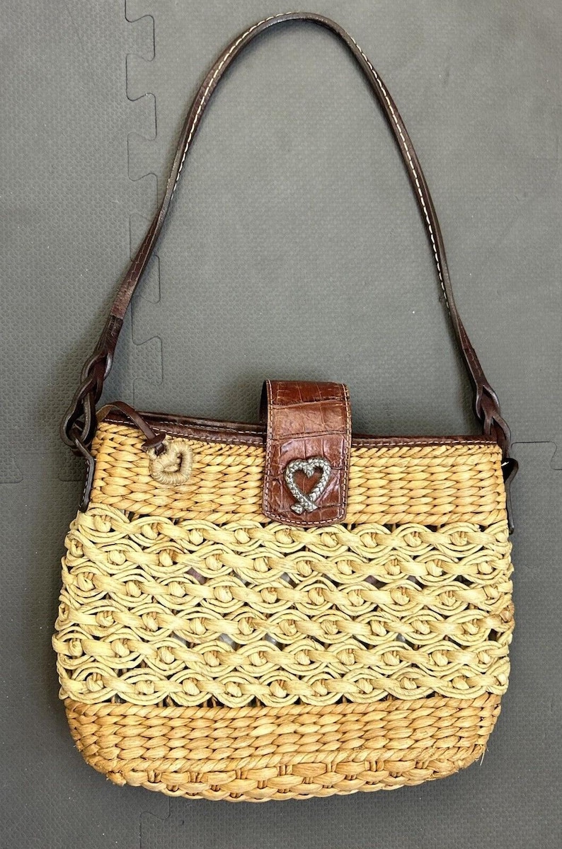Brighton Sadie Straw Brown Leather Trim Shoulder Tote Bucket Handbag FS Charity image 3