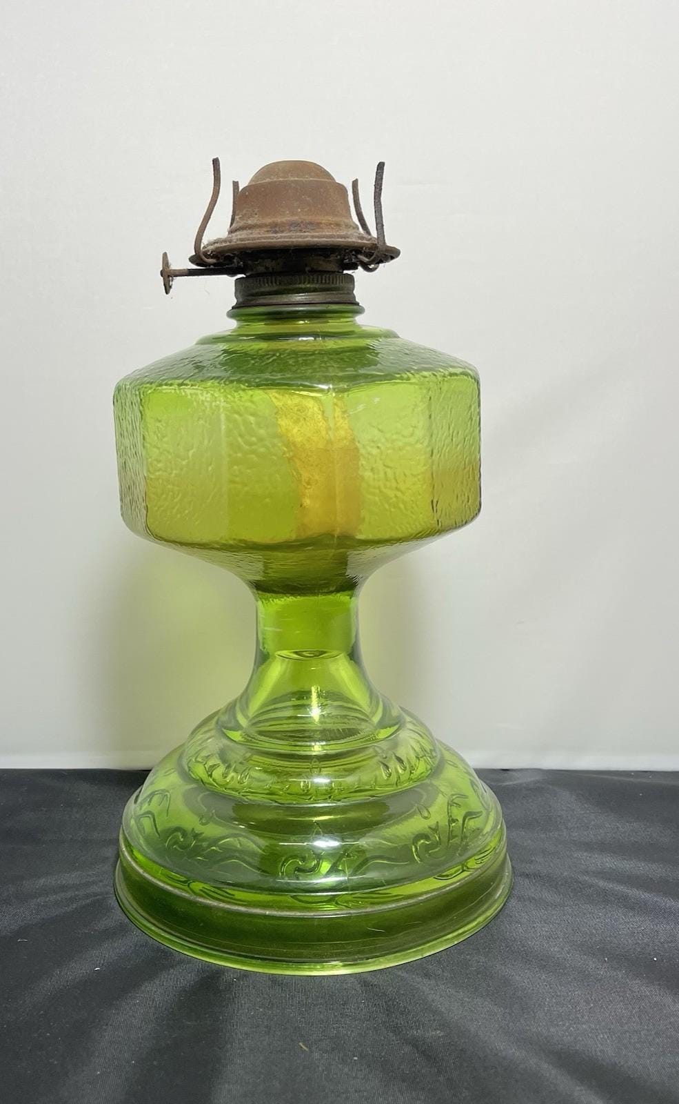 Antique Plume & Atwood Risdon Lime Green Glass Oil Lamp, No