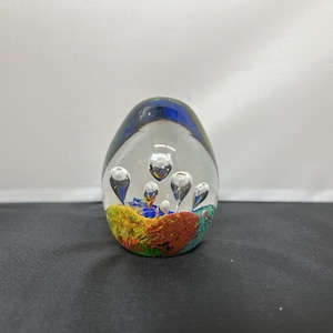 Vintage Art Glass Paperweight Hand Blown Controlled Bubbles Colorful Egg Shaped