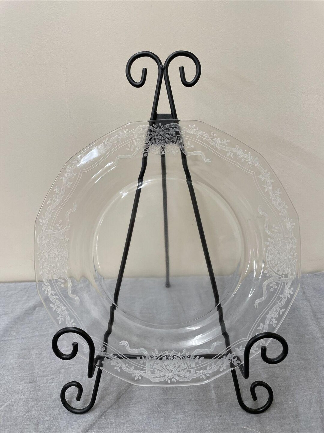 Fostoria June Clear Glass Etched Dinner Plates 10 1/4