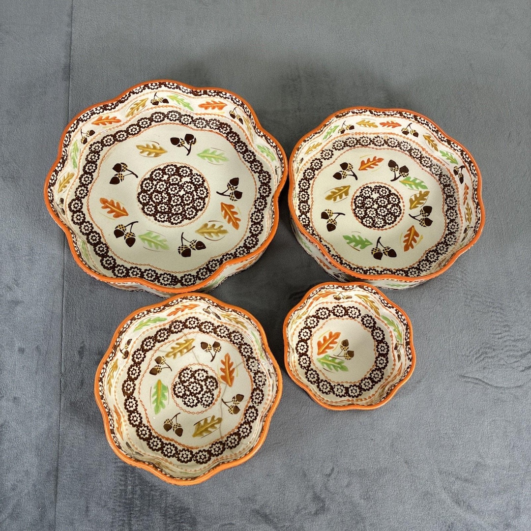 Temptations Old World Fall Harvest Leaves Thanksgiving Brown Set 4 ...
