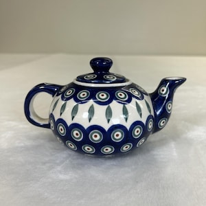 Handgemachte Boleslawiec Polnische Blau Grün Braun Keramik Teekanne mit Deckel ~ 1 Tasse