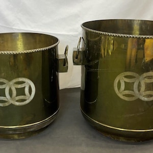 2) Vintage MCM 30 cm och 35 cm mässingsplanteringskärl Cache Pot Hong Kong Hollywood Regency