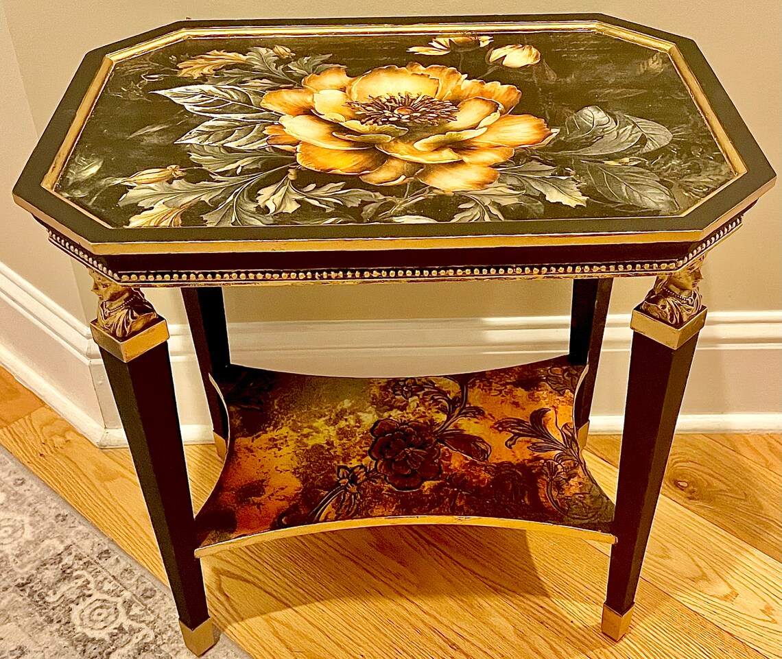 Gorgeous Hand Crafted Black and Gold Upcycled Bombay Table With Brass ...
