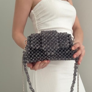 Gray Crystal Beaded Bag | Crystal Bead Bag | Bead Bag | Beaded Bag | Crystal Bag | Bag | Crystal Beaded Bag | Crytstal Bead Bag |